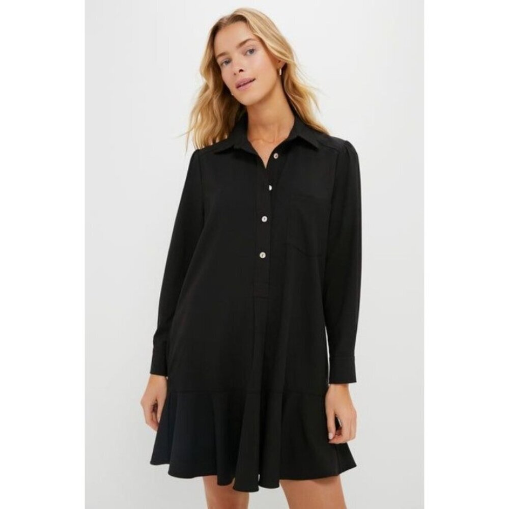 Tuckernuck Size XS  Black Crepe Callahan Shirt Dress  Pockets Collared